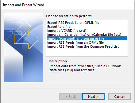 import export tool outlook old